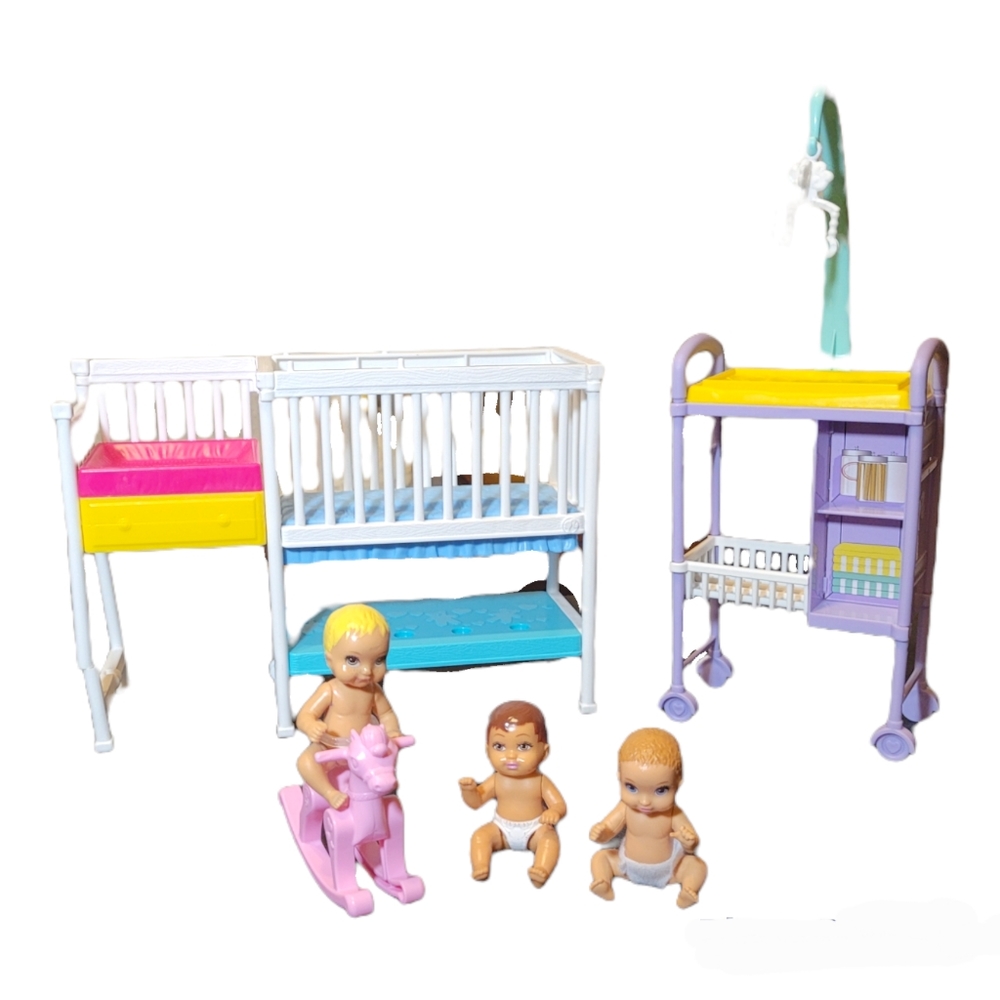 Barbie Nursery Playset Skipper Babysitters Inc Baby Dolls Crib Bed Rocking Horse